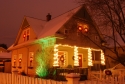 house, snow, lights