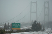Snowy Narrows Bridge in Tacoma