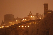 Downtown Tacoma skyline in the snow